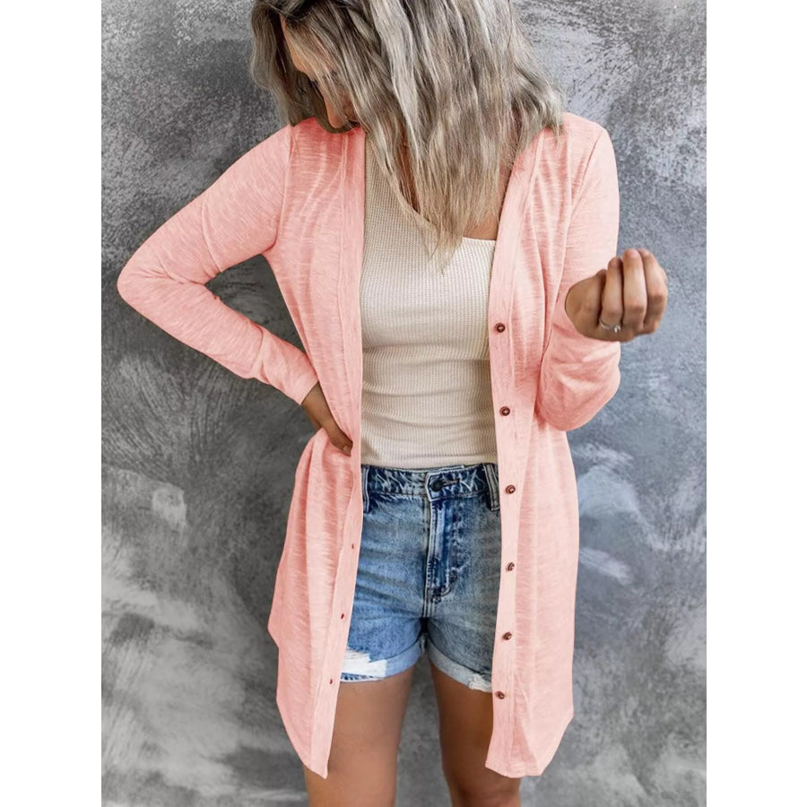 Full Size Lightweight Button-Up Cardigan Plus Size Light Pink / S Apparel and Accessories