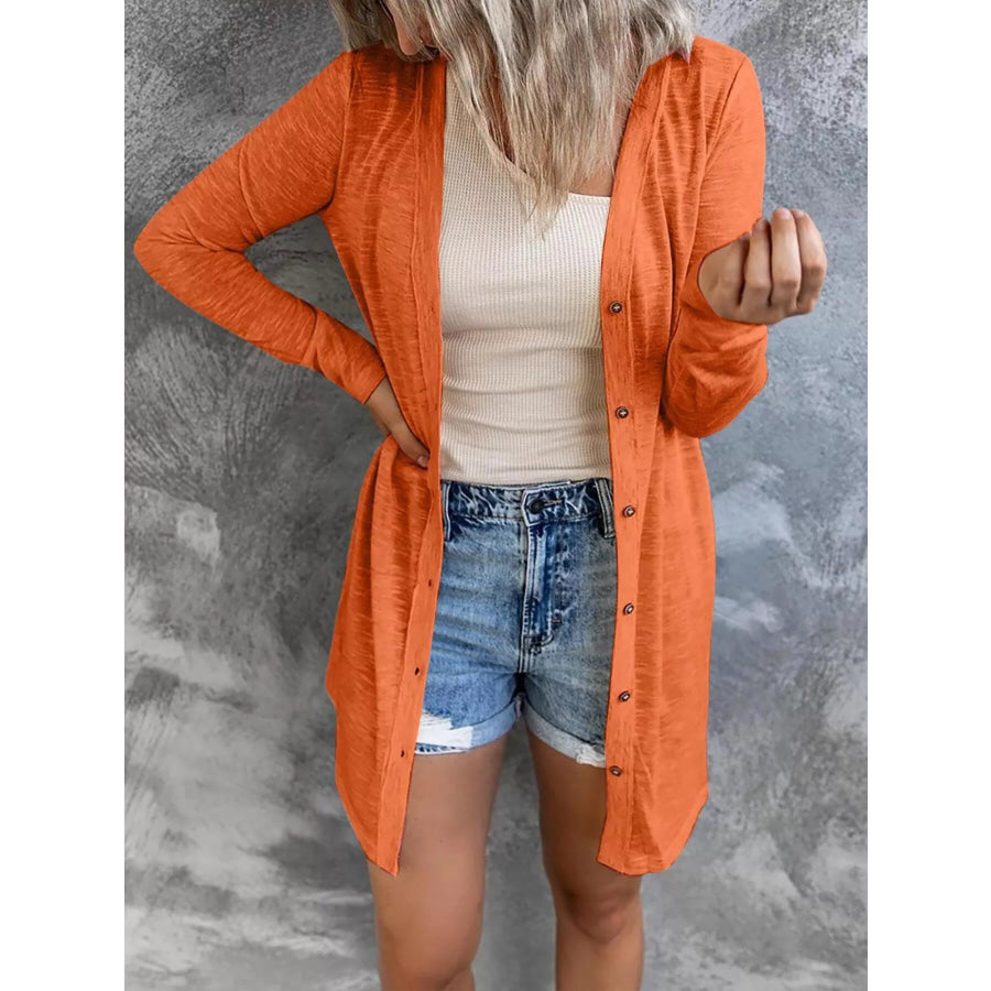 Full Size Lightweight Button-Up Cardigan Plus Size Orange Red / S Apparel and Accessories