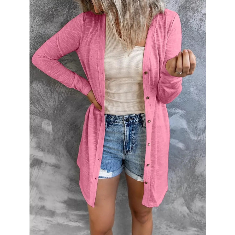 Full Size Lightweight Button-Up Cardigan Plus Size Pink / S Apparel and Accessories