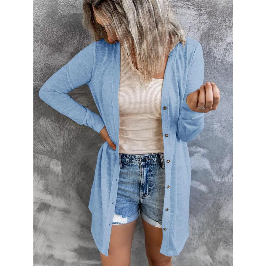 Full Size Lightweight Button-Up Cardigan Plus Size Sky Blue / S Apparel and Accessories