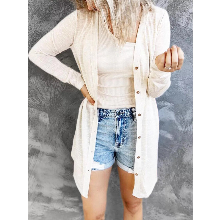 Full Size Lightweight Button-Up Cardigan Plus Size White / S Apparel and Accessories
