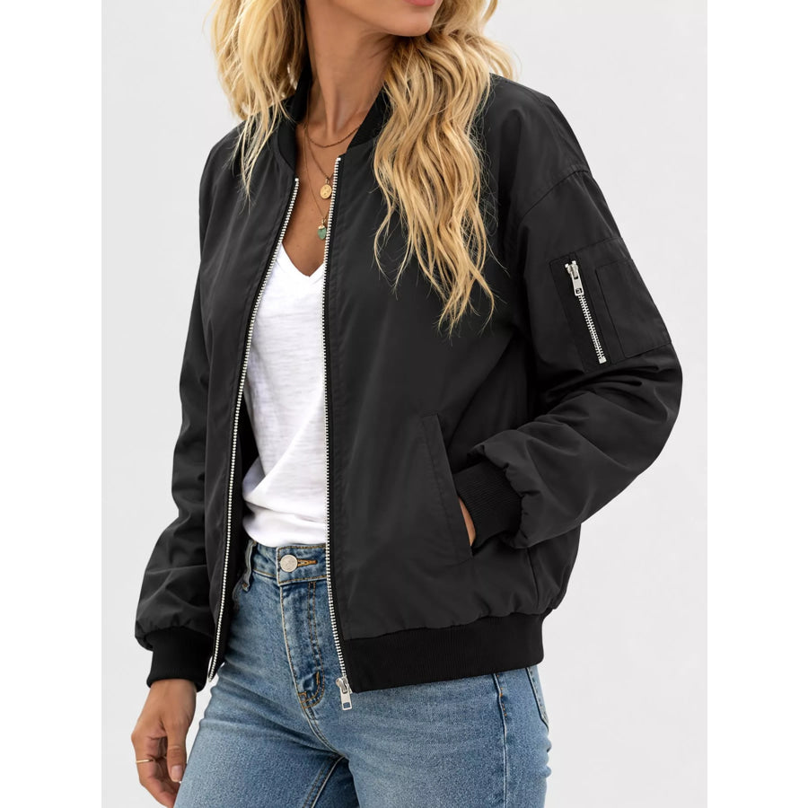 Full Size Lightweight Zip-Up Bomber Jacket Plus Apparel and Accessories
