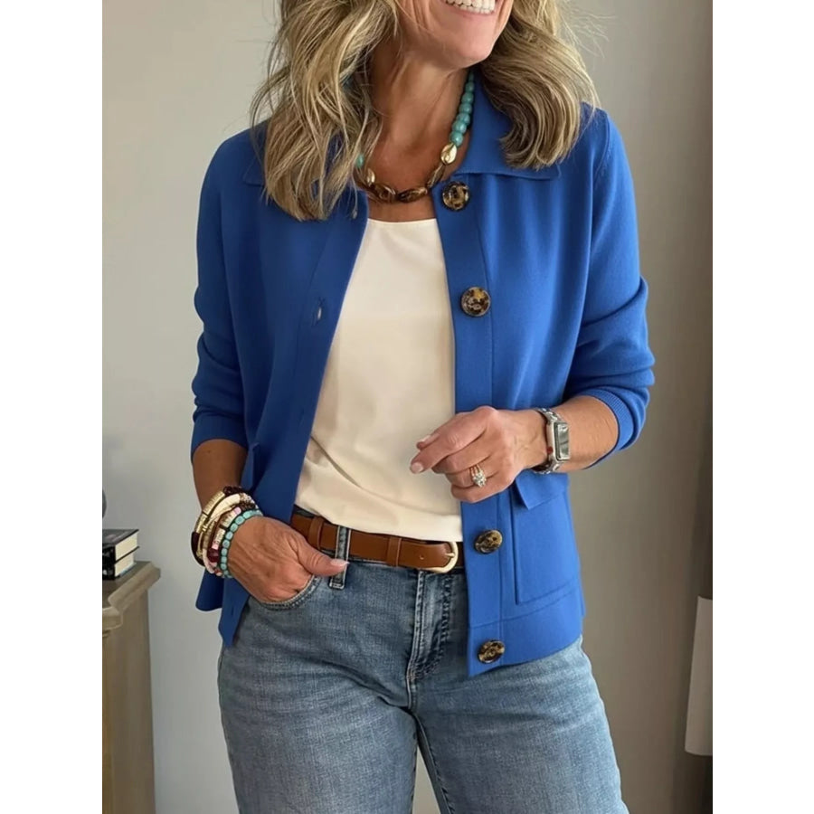 Full Size Long Sleeve Button-Down Outerwear Plus Size Blue / XS Apparel and Accessories