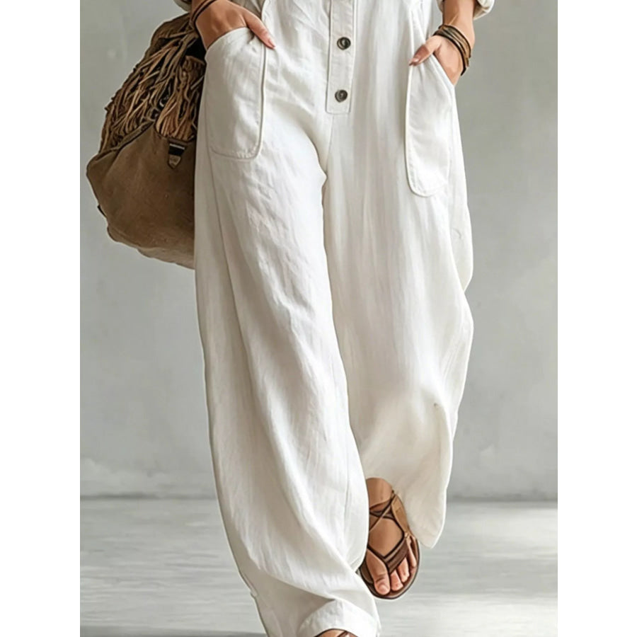 Full Size Long Sleeve Button Front Jumpsuit Plus Apparel and Accessories