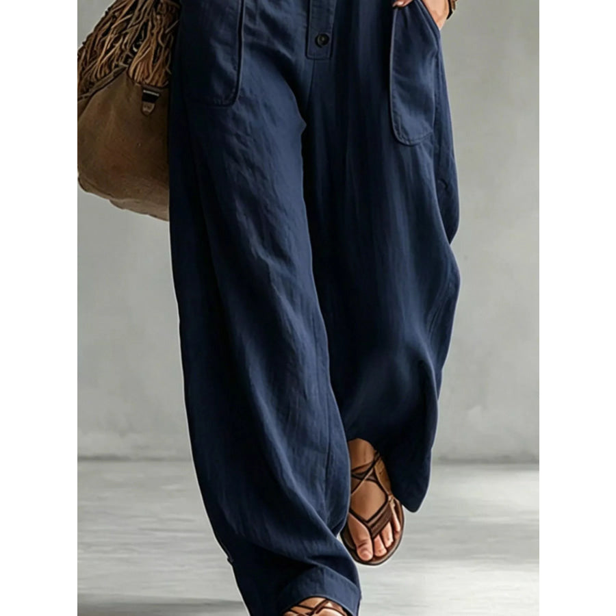 Full Size Long Sleeve Button Front Jumpsuit Plus Apparel and Accessories