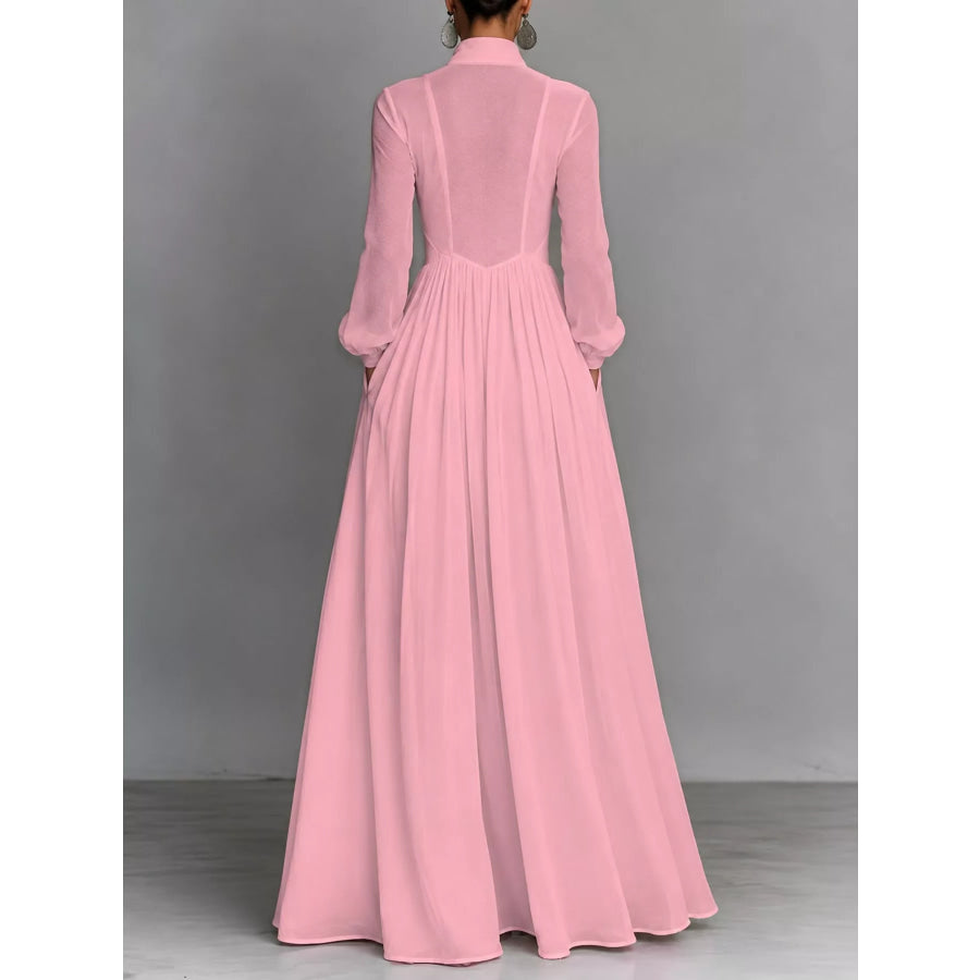 Full Size Long-Sleeve Button Front Maxi Dress Plus Apparel and Accessories