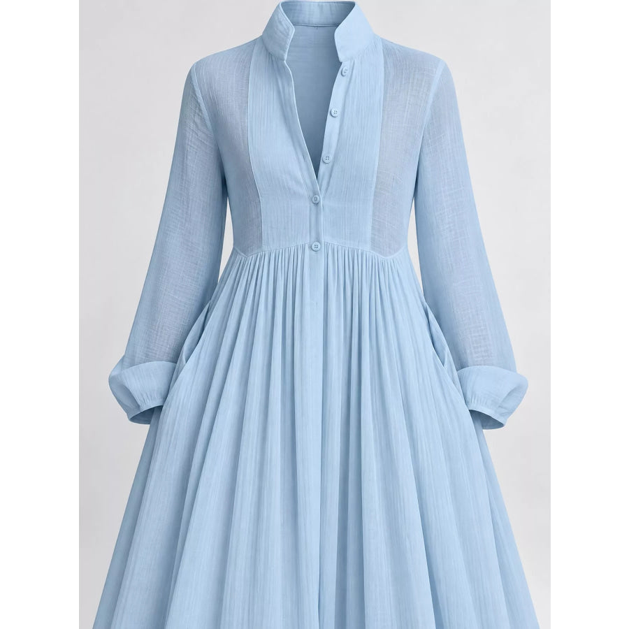 Full Size Long-Sleeve Button Front Maxi Dress Plus Apparel and Accessories