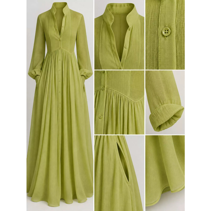 Full Size Long-Sleeve Button Front Maxi Dress Plus Apparel and Accessories