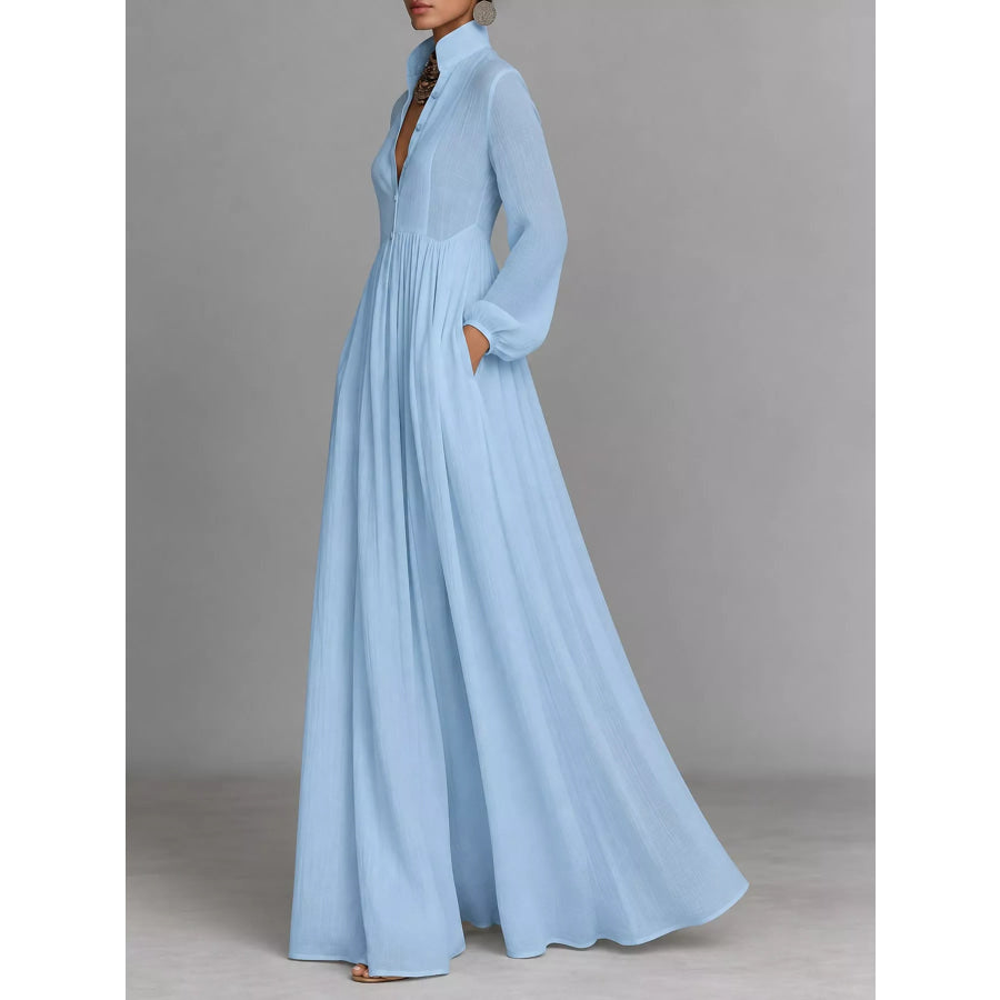 Full Size Long-Sleeve Button Front Maxi Dress Plus Apparel and Accessories