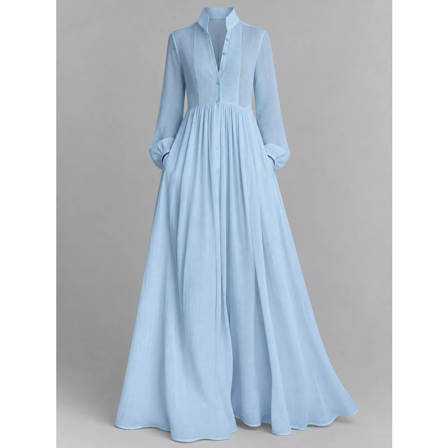 Full Size Long-Sleeve Button Front Maxi Dress Plus Apparel and Accessories