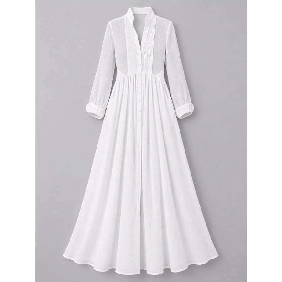 Full Size Long-Sleeve Button Front Maxi Dress Plus Apparel and Accessories