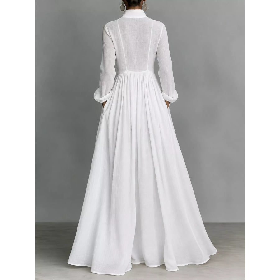 Full Size Long-Sleeve Button Front Maxi Dress Plus Apparel and Accessories