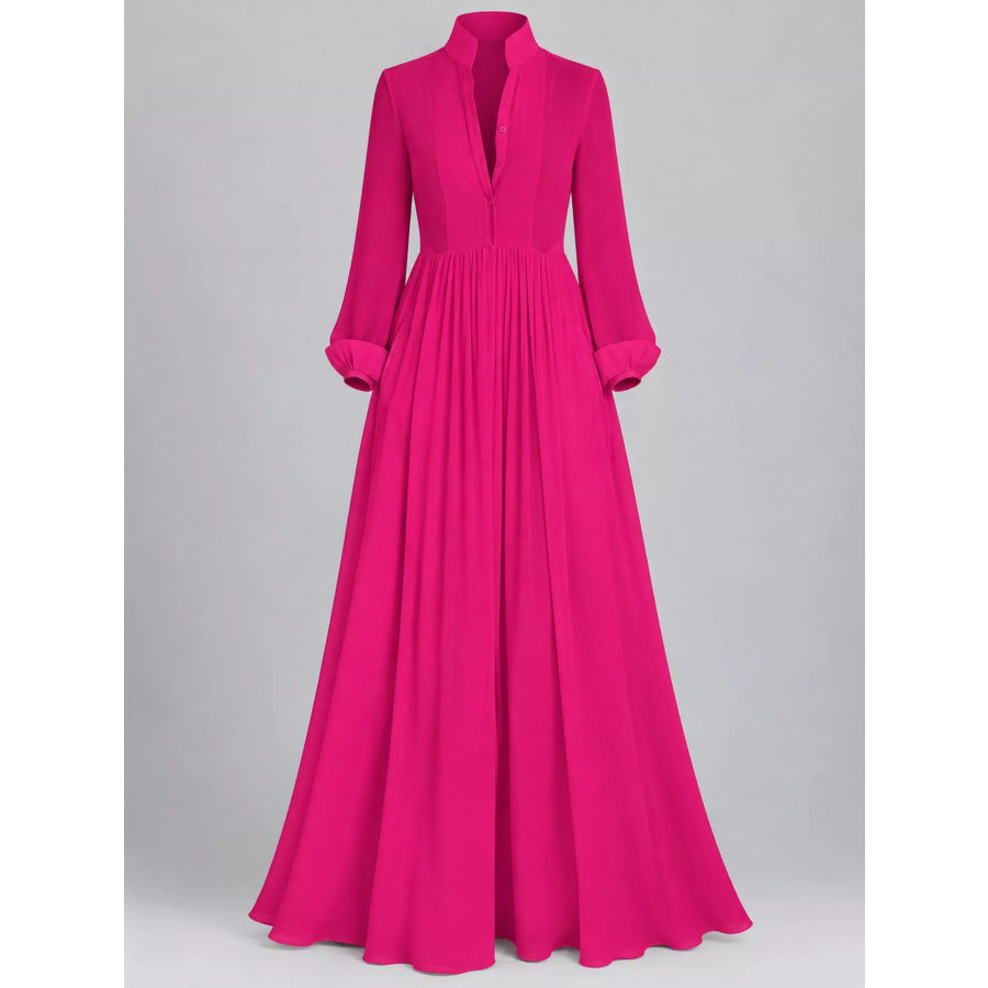 Full Size Long-Sleeve Button Front Maxi Dress Plus Apparel and Accessories