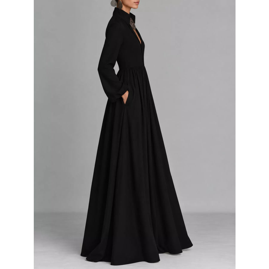 Full Size Long-Sleeve Button Front Maxi Dress Plus Apparel and Accessories