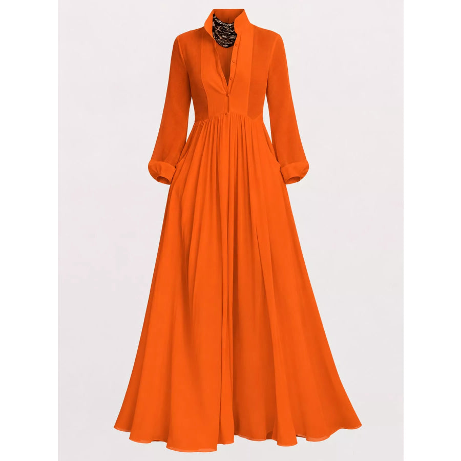 Full Size Long-Sleeve Button Front Maxi Dress Plus Apparel and Accessories