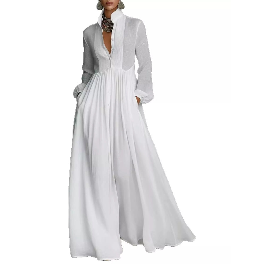 Full Size Long-Sleeve Button Front Maxi Dress Plus Apparel and Accessories