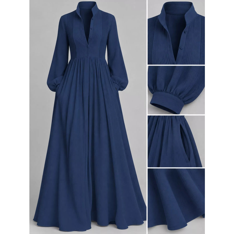 Full Size Long-Sleeve Button Front Maxi Dress Plus Apparel and Accessories