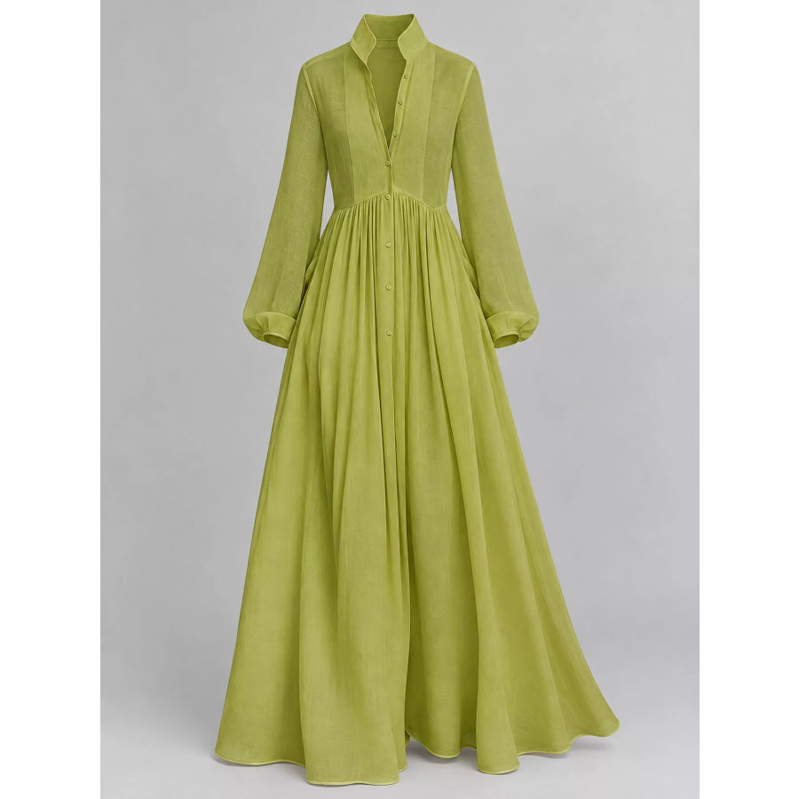 Full Size Long-Sleeve Button Front Maxi Dress Plus Apparel and Accessories