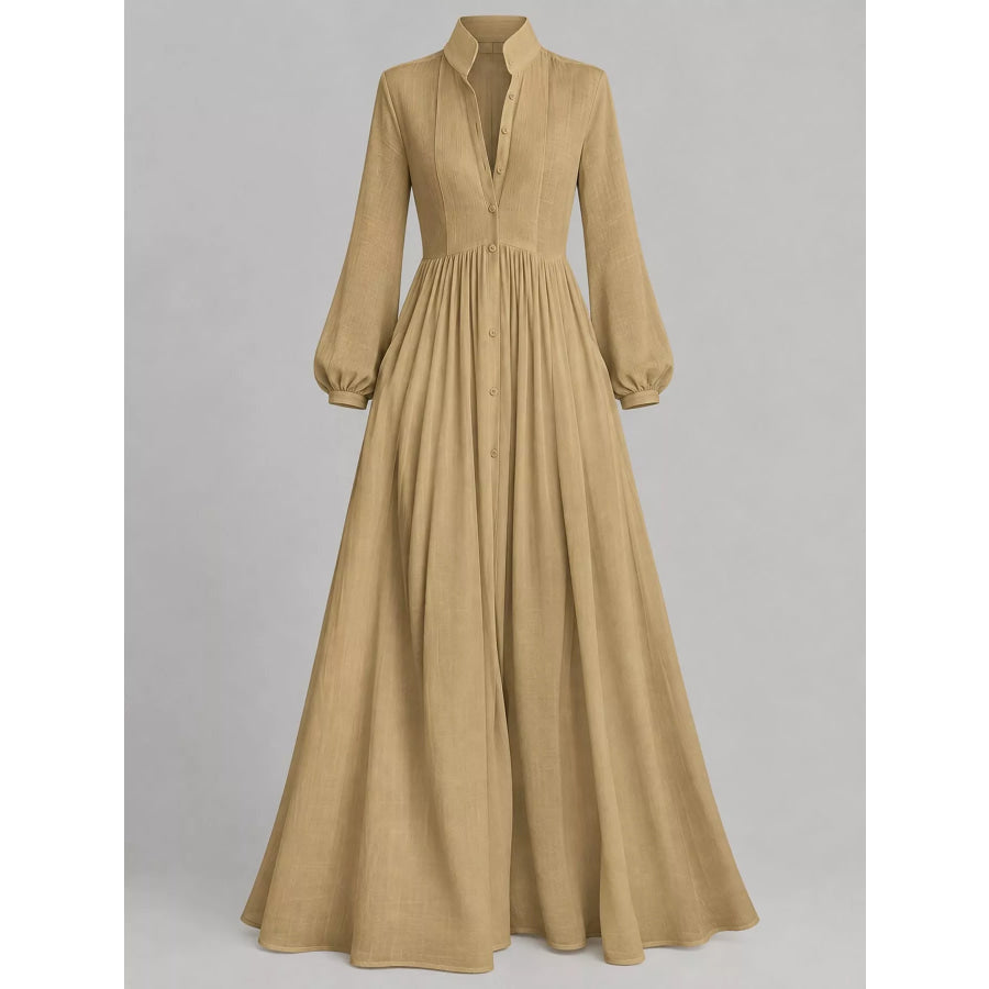 Full Size Long-Sleeve Button Front Maxi Dress Plus Apparel and Accessories