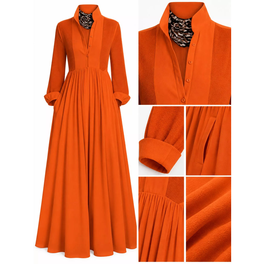 Full Size Long-Sleeve Button Front Maxi Dress Plus Apparel and Accessories