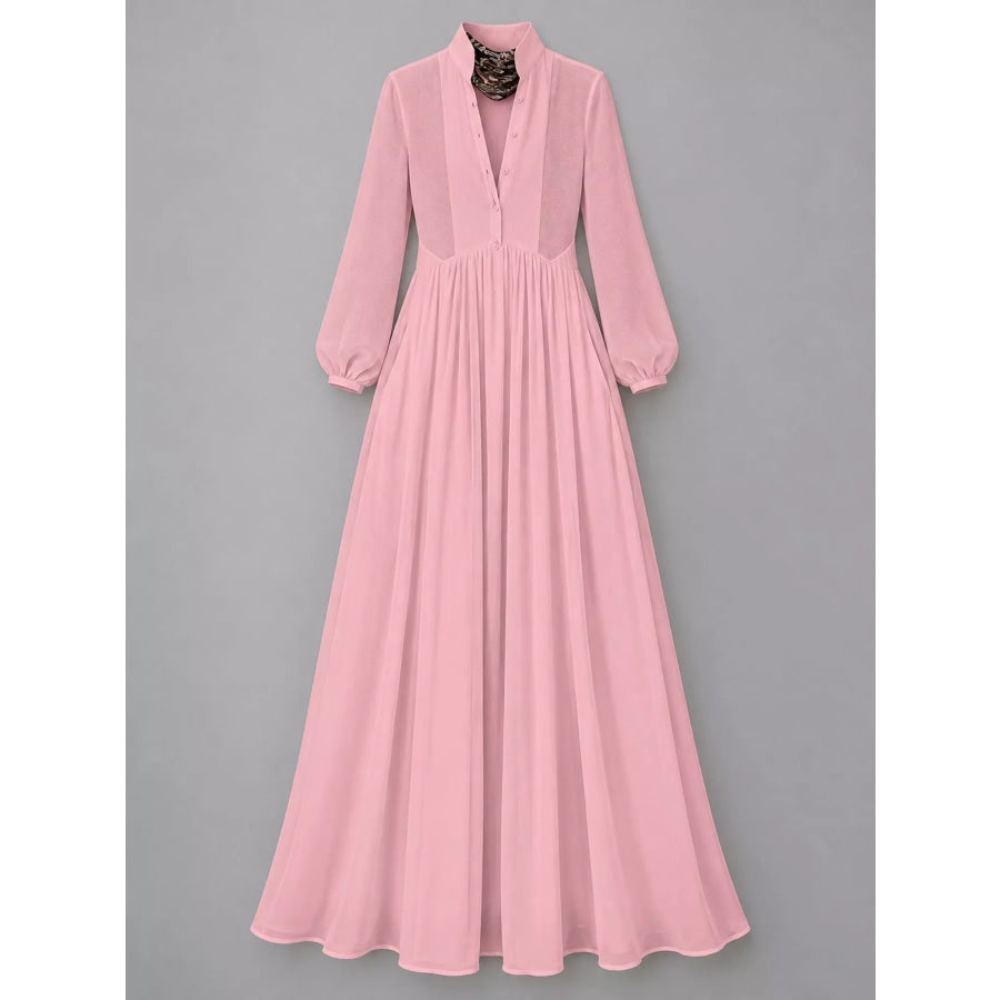Full Size Long-Sleeve Button Front Maxi Dress Plus Apparel and Accessories