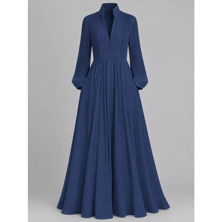 Full Size Long-Sleeve Button Front Maxi Dress Plus Apparel and Accessories