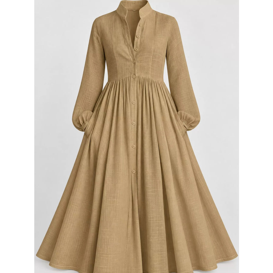 Full Size Long-Sleeve Button Front Maxi Dress Plus Apparel and Accessories