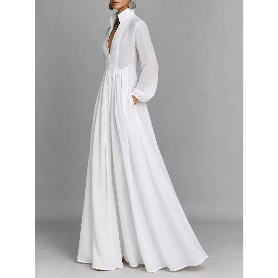 Full Size Long-Sleeve Button Front Maxi Dress Plus Apparel and Accessories