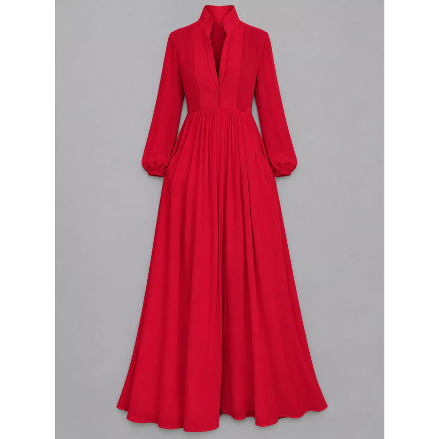 Full Size Long-Sleeve Button Front Maxi Dress Plus Apparel and Accessories