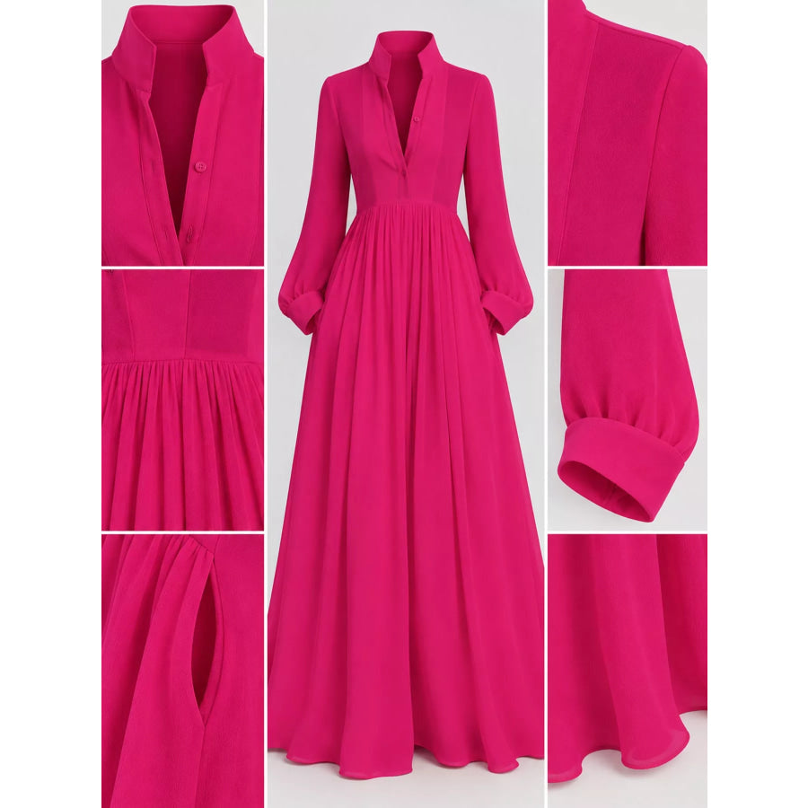 Full Size Long-Sleeve Button Front Maxi Dress Plus Apparel and Accessories