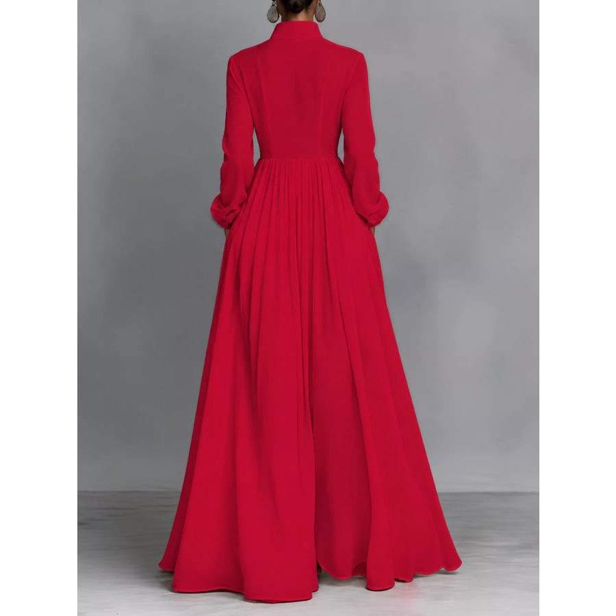 Full Size Long-Sleeve Button Front Maxi Dress Plus Apparel and Accessories