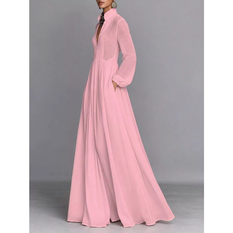 Full Size Long-Sleeve Button Front Maxi Dress Plus Apparel and Accessories