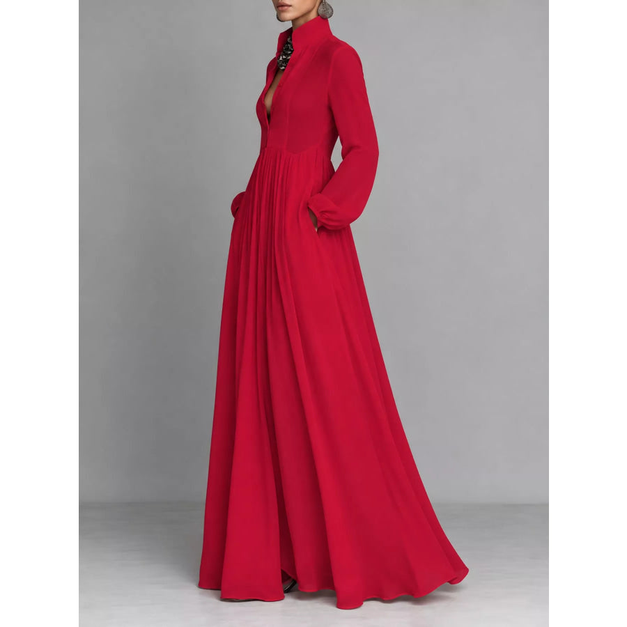Full Size Long-Sleeve Button Front Maxi Dress Plus Apparel and Accessories