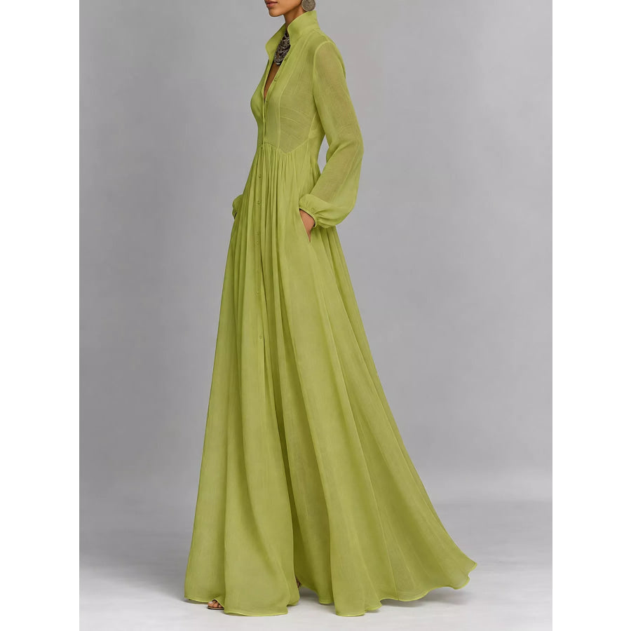 Full Size Long-Sleeve Button Front Maxi Dress Plus Apparel and Accessories
