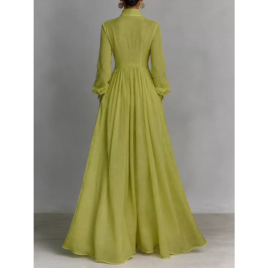 Full Size Long-Sleeve Button Front Maxi Dress Plus Apparel and Accessories