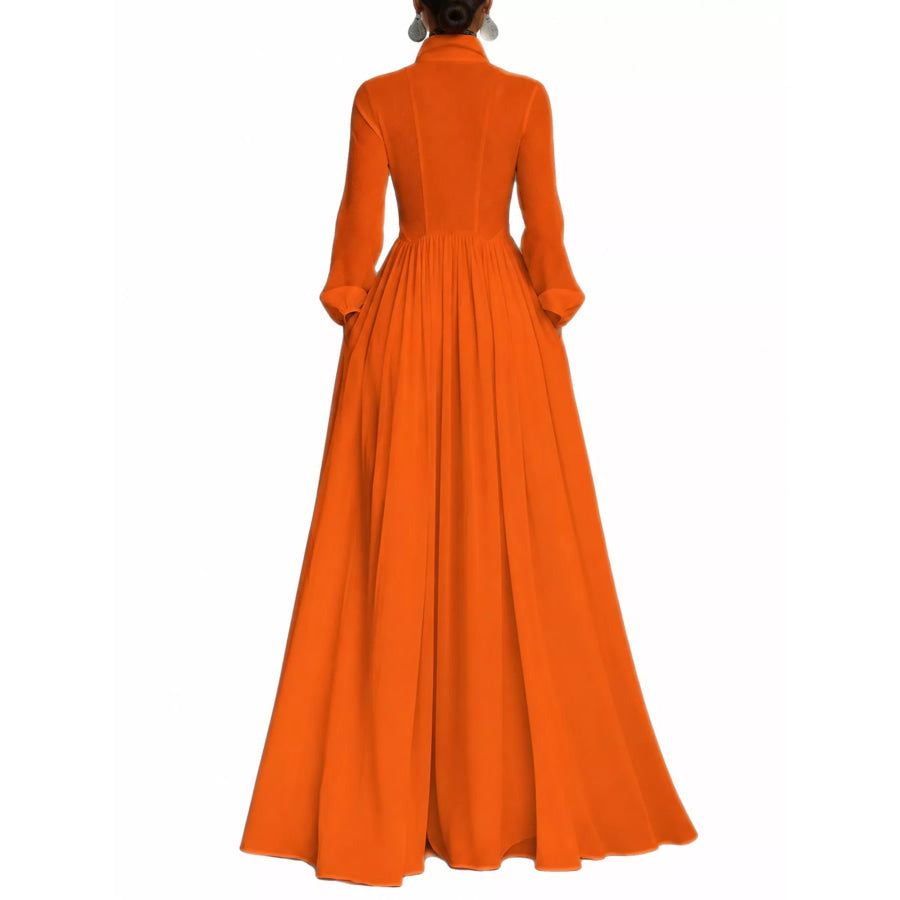 Full Size Long-Sleeve Button Front Maxi Dress Plus Apparel and Accessories