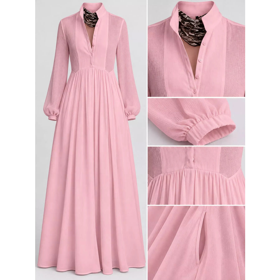 Full Size Long-Sleeve Button Front Maxi Dress Plus Apparel and Accessories