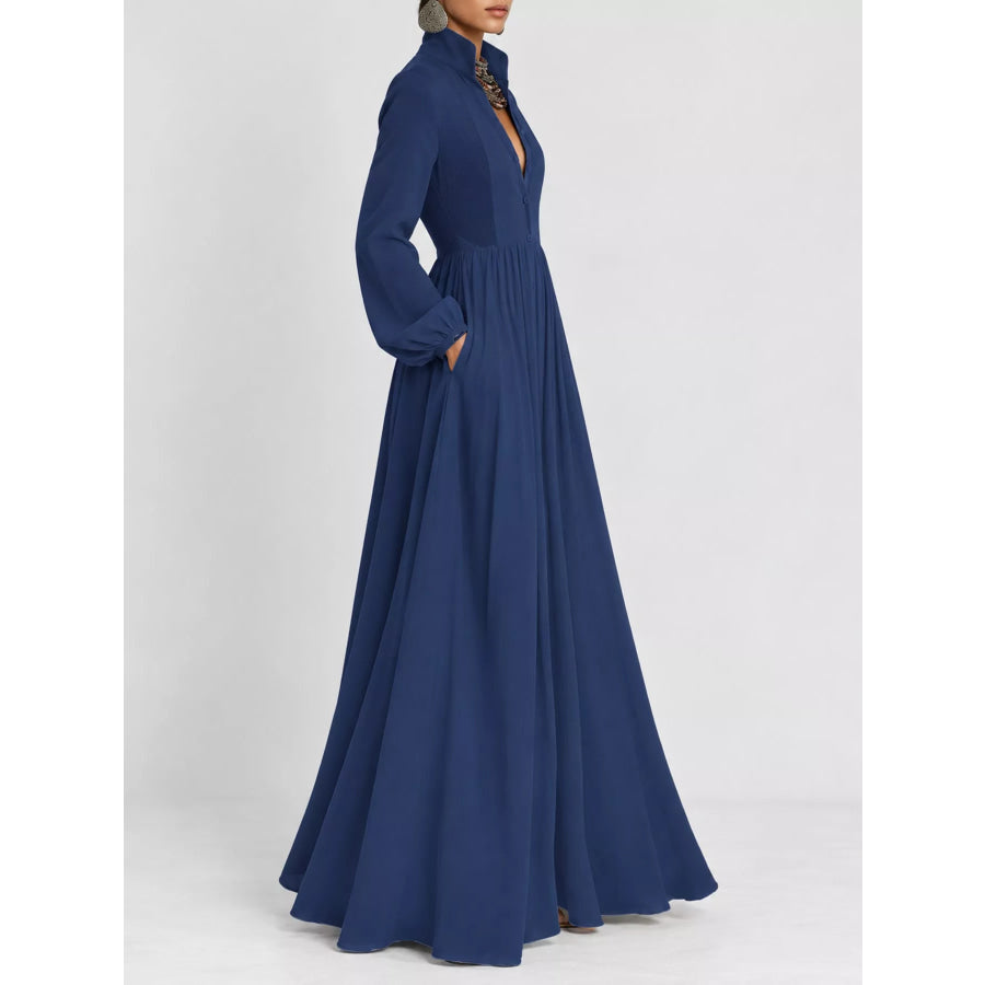 Full Size Long-Sleeve Button Front Maxi Dress Plus Apparel and Accessories