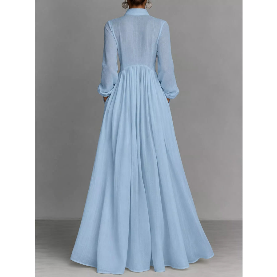 Full Size Long-Sleeve Button Front Maxi Dress Plus Apparel and Accessories