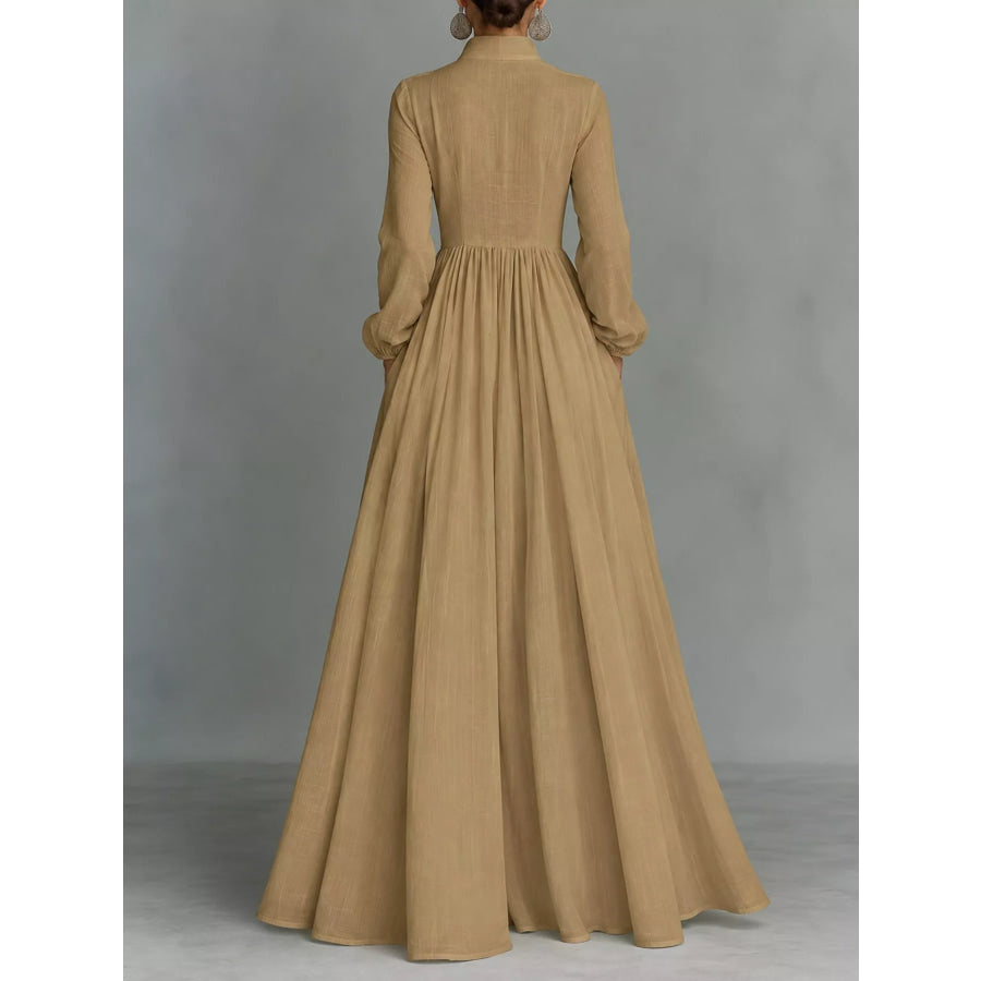 Full Size Long-Sleeve Button Front Maxi Dress Plus Apparel and Accessories