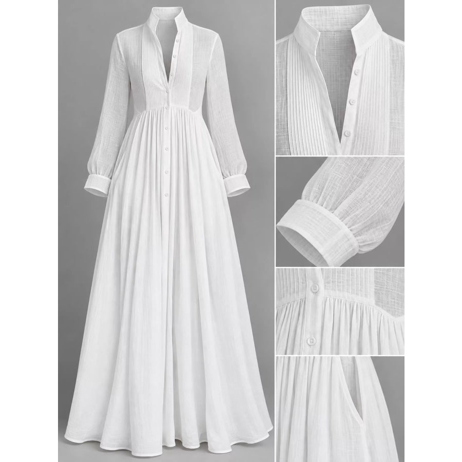 Full Size Long-Sleeve Button Front Maxi Dress Plus Apparel and Accessories