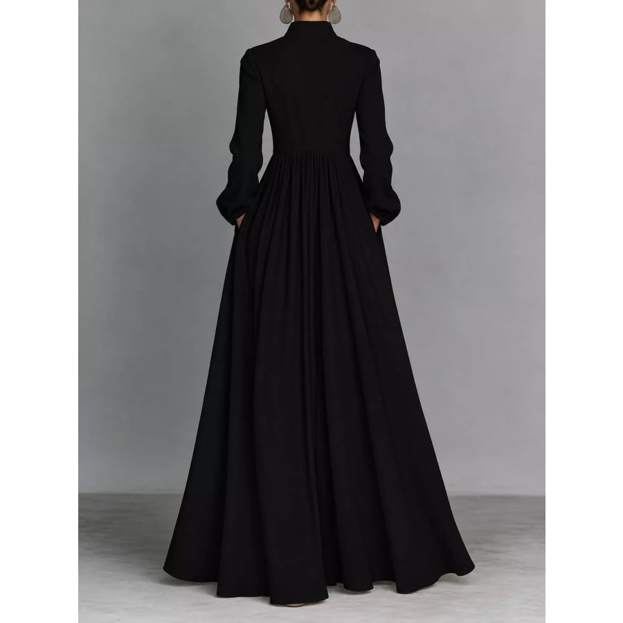 Full Size Long-Sleeve Button Front Maxi Dress Plus Apparel and Accessories