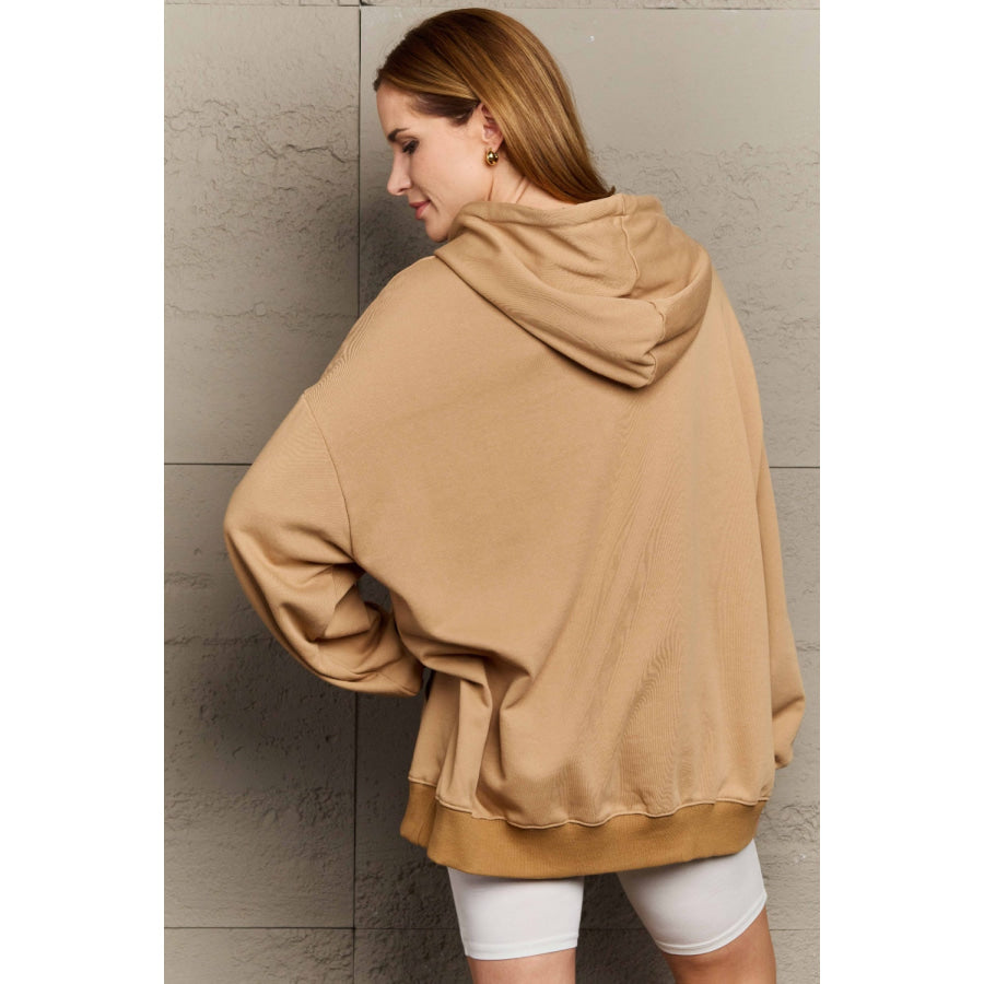 Full Size Long Sleeve Dropped Shoulder Hoodie Camel / S Apparel and Accessories