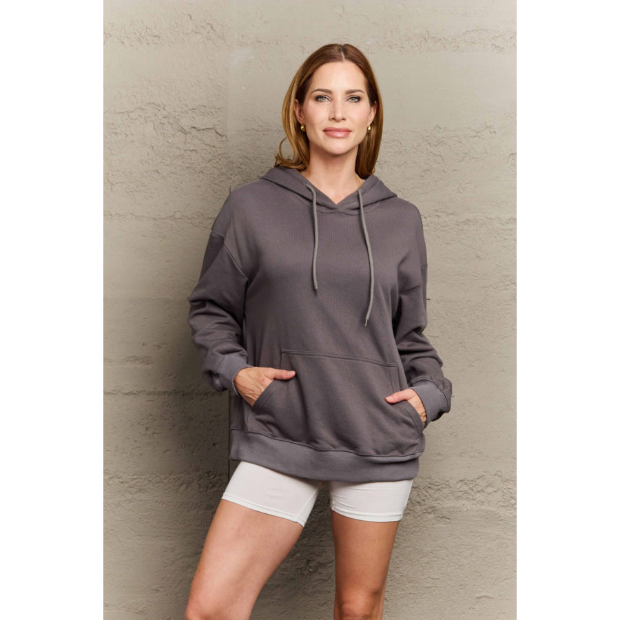 Full Size Long Sleeve Dropped Shoulder Hoodie Apparel and Accessories