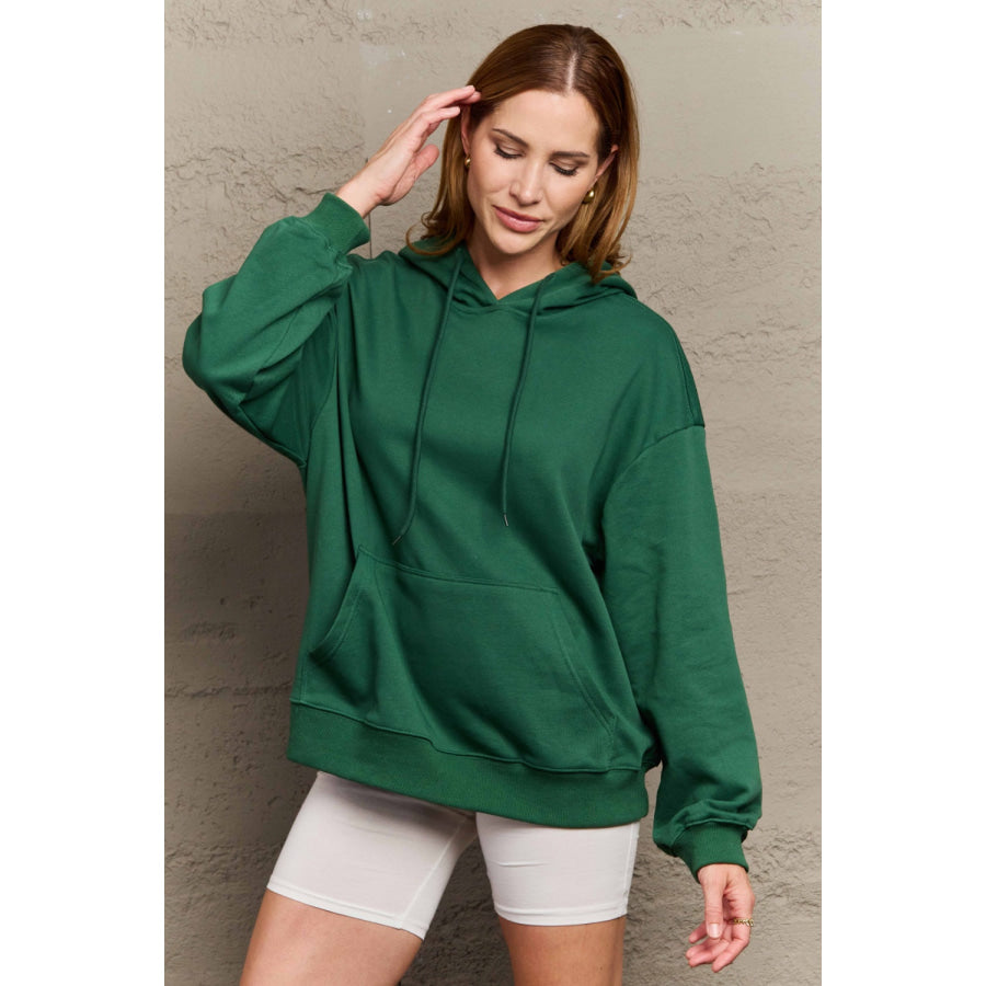 Full Size Long Sleeve Dropped Shoulder Hoodie Dark Green / S Apparel and Accessories