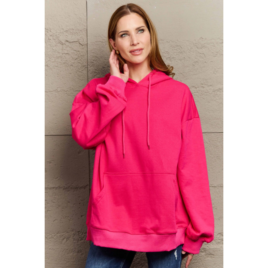 Full Size Long Sleeve Dropped Shoulder Hoodie Deep Rose / S Apparel and Accessories