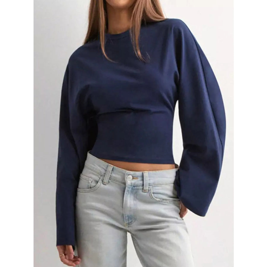 Full Size Long Sleeve Fitted T-Shirt Plus Size Navy Blue / XS Apparel and Accessories