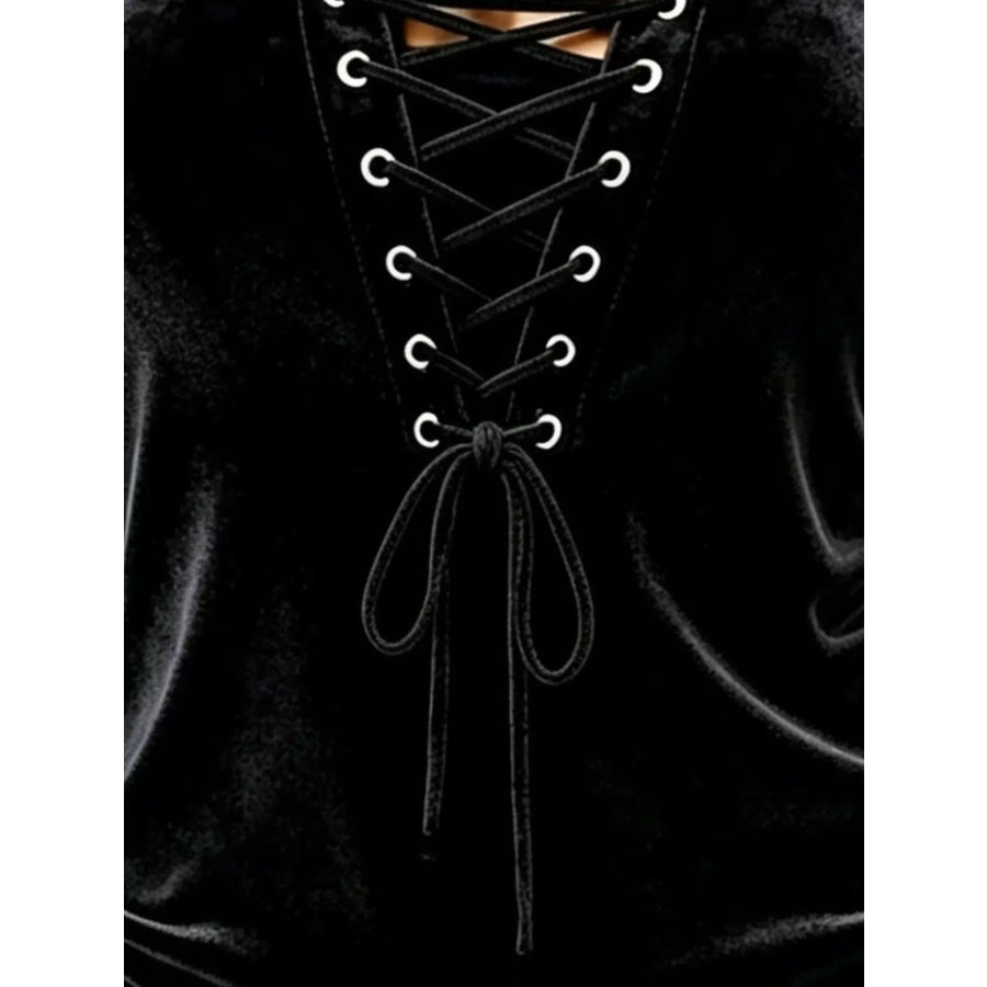 Full Size Long Sleeve Lace-Up Front Slim Fit T-Shirt Plus Size Apparel and Accessories