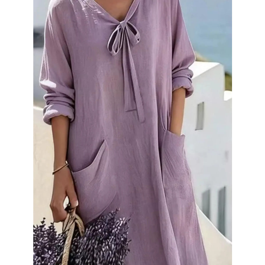 Full Size Long Sleeve Loose Maxi Dress with Pockets Plus Size Apparel and Accessories