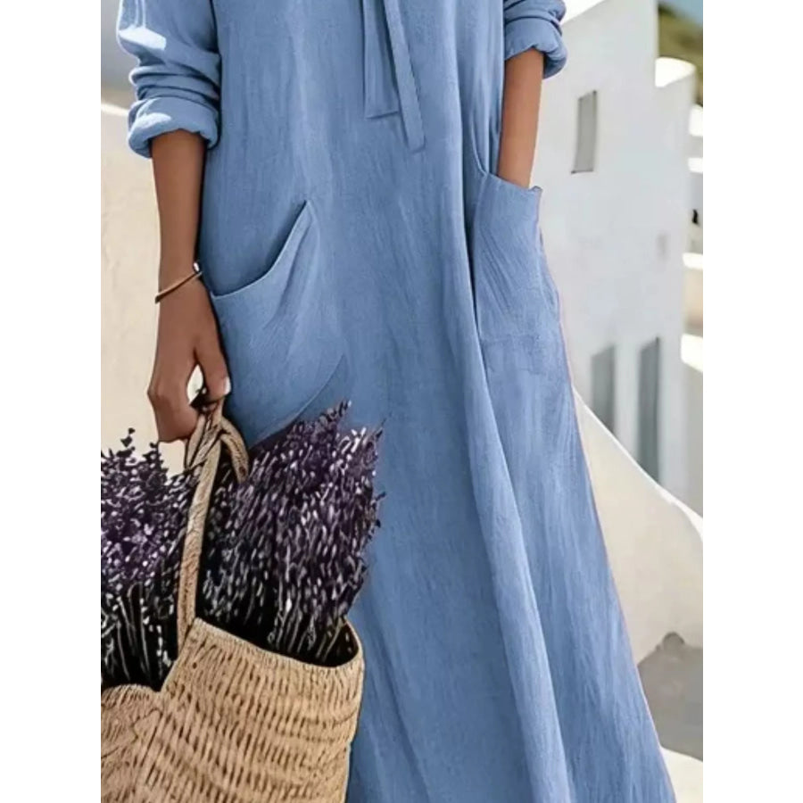 Full Size Long Sleeve Loose Maxi Dress with Pockets Plus Size Apparel and Accessories
